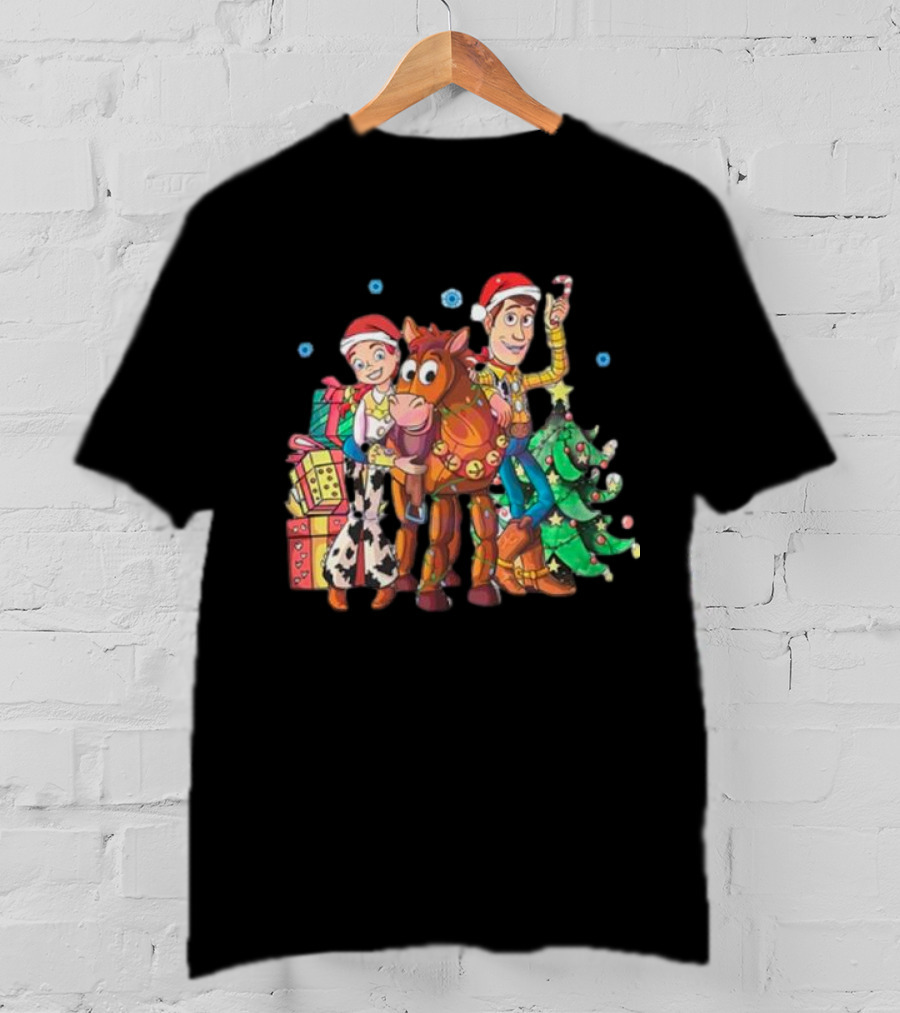 Toy Story Christmas Jessie Woody Bullseye Santa Hats Presents Christmas Tree T-Shirt