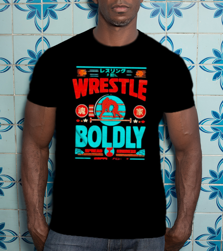 Wrestle Boldly Spread Kindness Wrestling Iconic Symbols T-Shirt