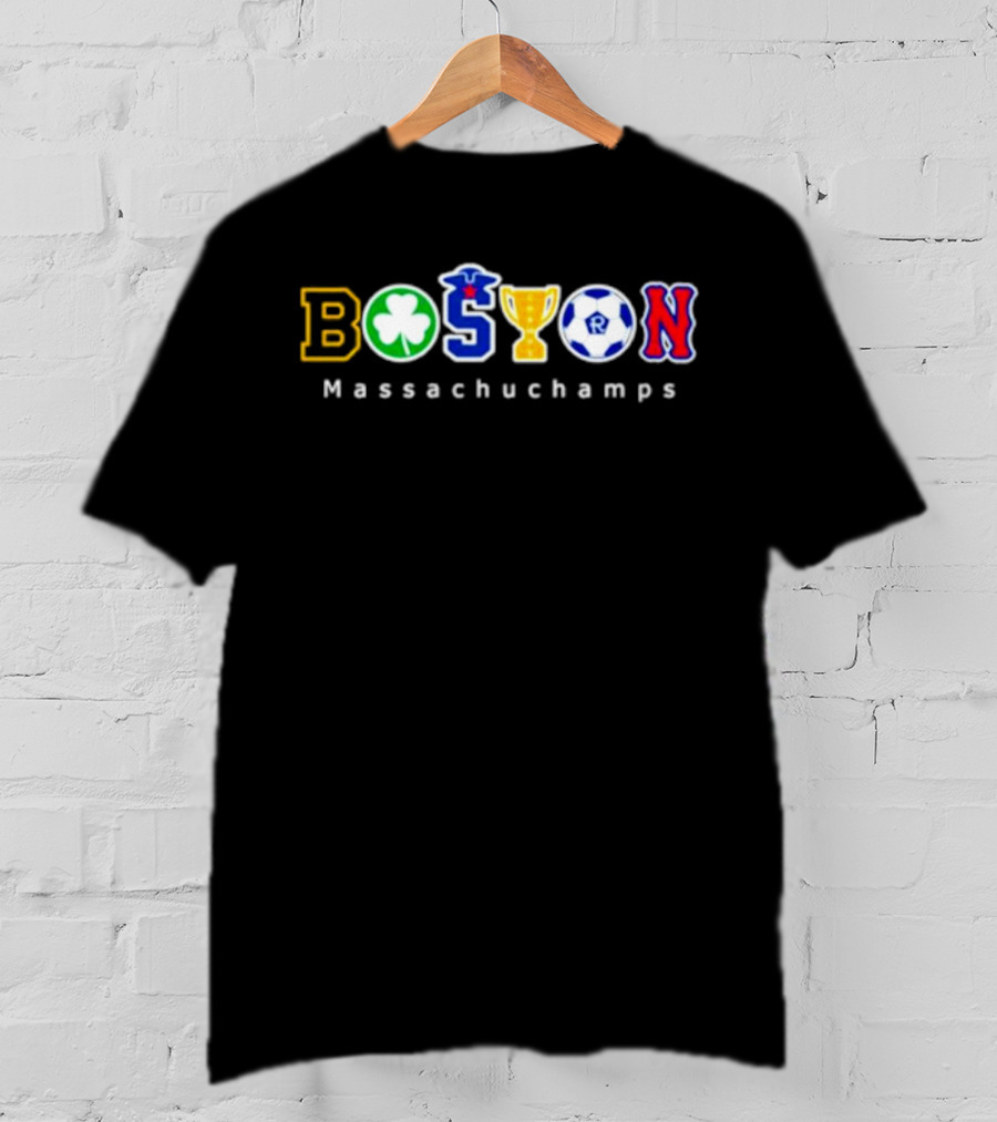 Boston Massachuchamps Sports Icons Typography T-Shirt