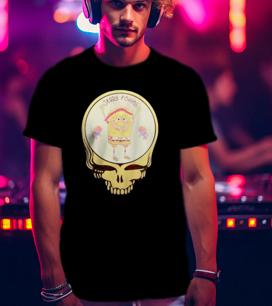 SpongeBob Jerry Fishing Grateful Dead Skull T-Shirt