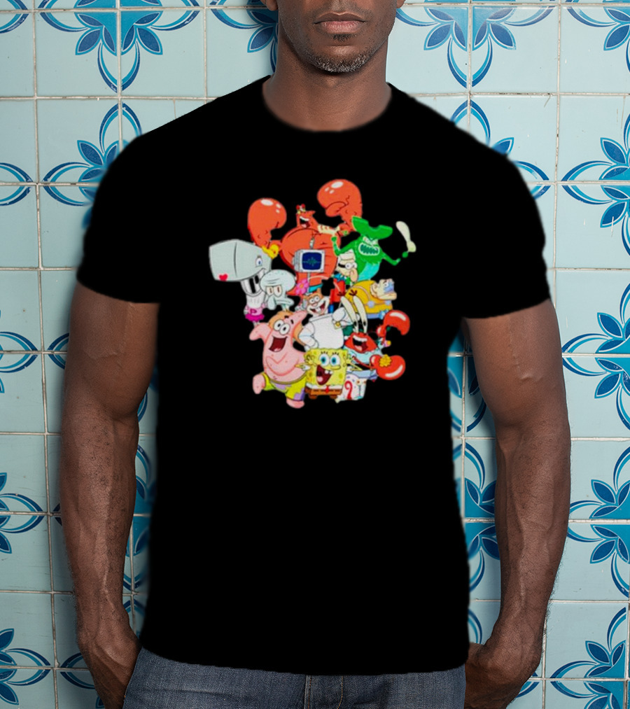 SpongeBob SquarePants Group Shot Pose With Characters From Bikini Bottom T-Shirt