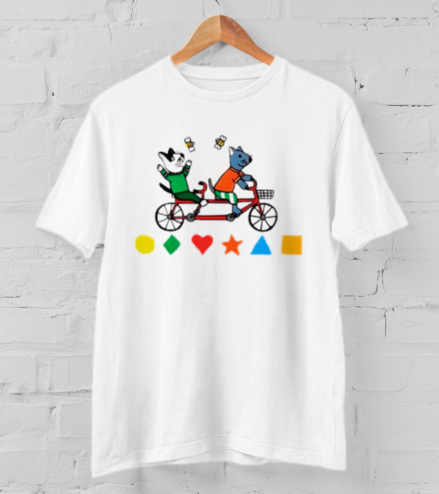Tandem Cats Bike With Colorful Geometric Shapes T-Shirt