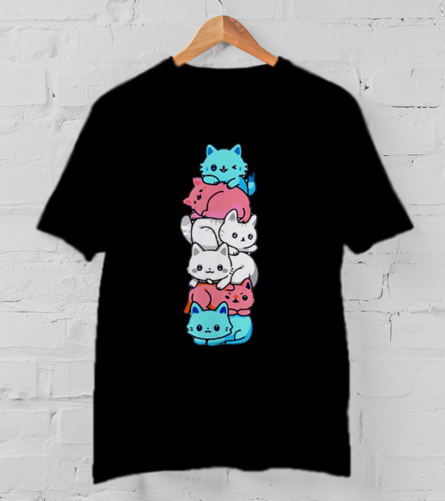 Transgender Pride Cats Stack Flag Colors T-Shirt