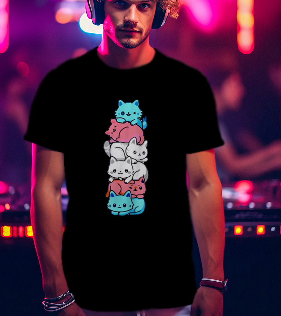 Transgender Pride Cats Stack Flag Colors T-Shirt