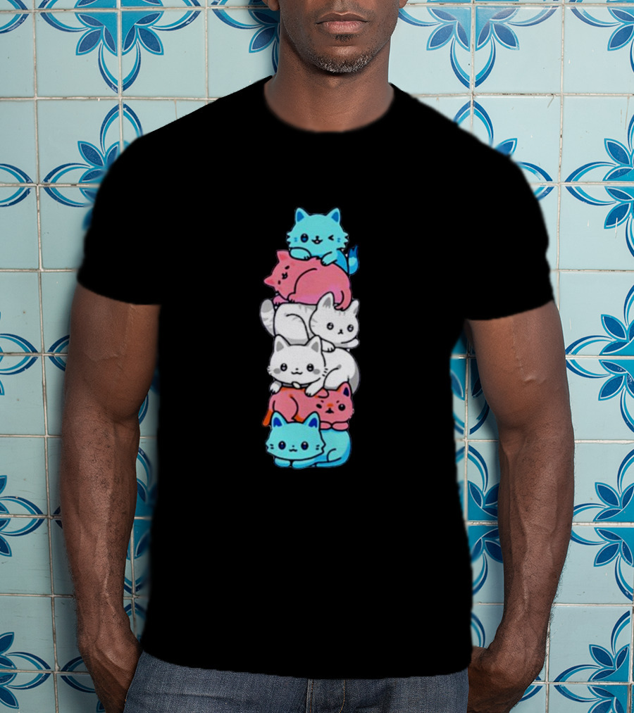 Transgender Pride Cats Stack Flag Colors T-Shirt