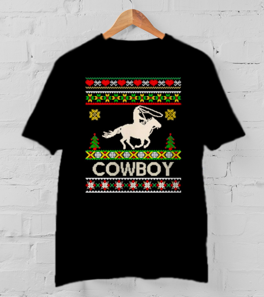 Cowboy Christmas Ugly Sweater Knit T-Shirt