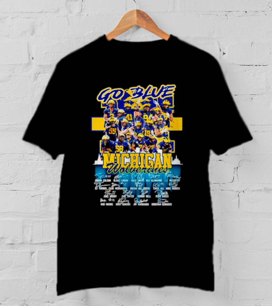 Go Blue Michigan Wolverines Team Roster Signatures Collection T-Shirt