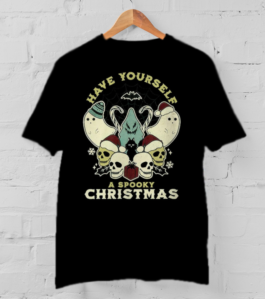 Have Yourself A Spooky Christmas With Ghosts Skulls And Bat T-Shirt
