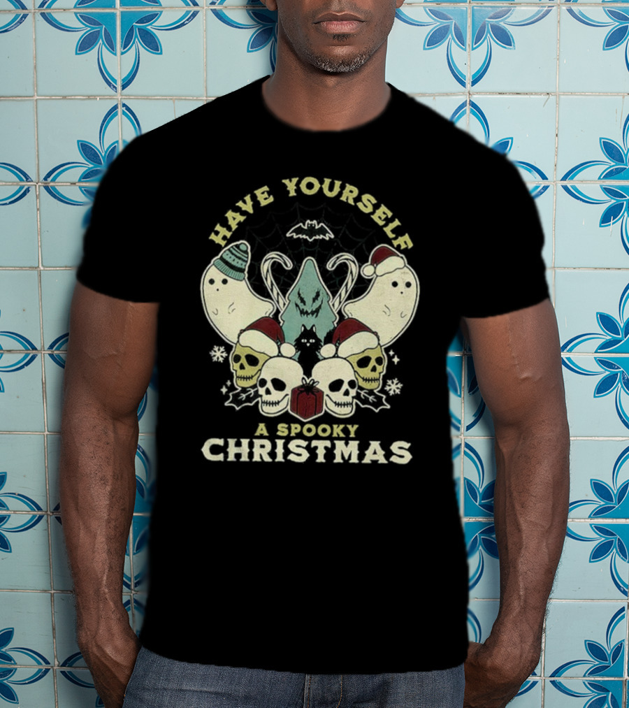 Have Yourself A Spooky Christmas With Ghosts Skulls And Bat T-Shirt