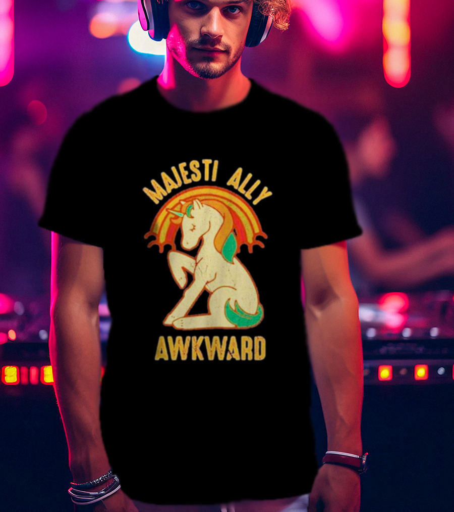Majesti Ally Awkward Unicorn With Retro Rainbow T-Shirt