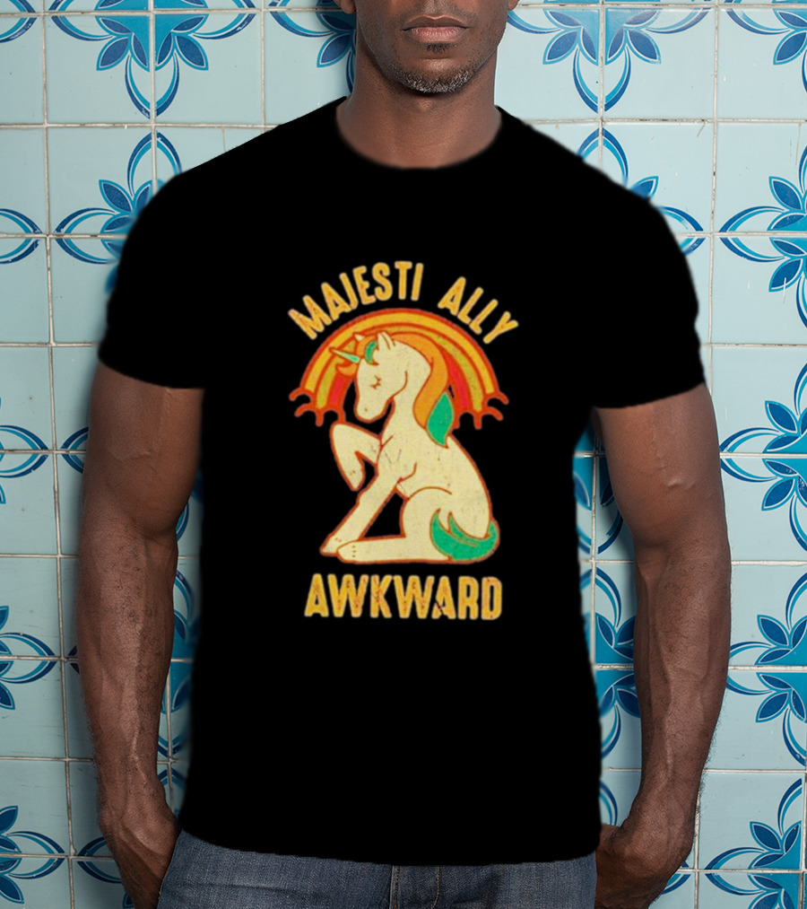 Majesti Ally Awkward Unicorn With Retro Rainbow T-Shirt