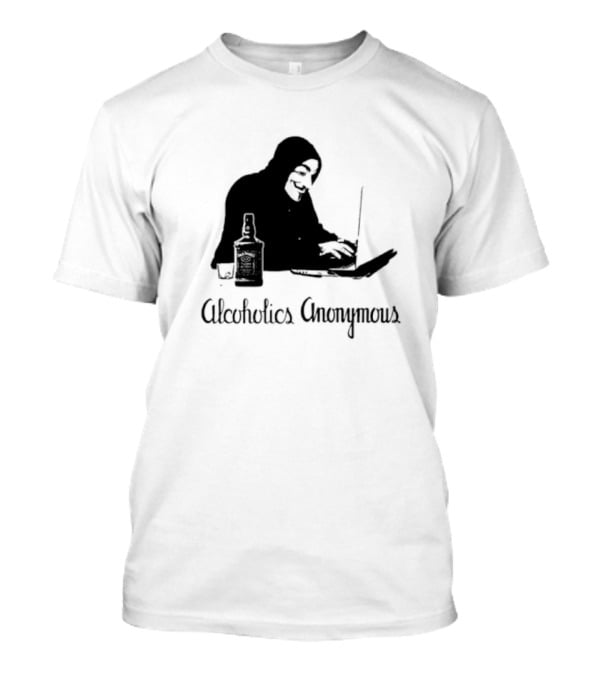 Alcoholics Anonymous Man With Bottle At Laptop T-Shirt
