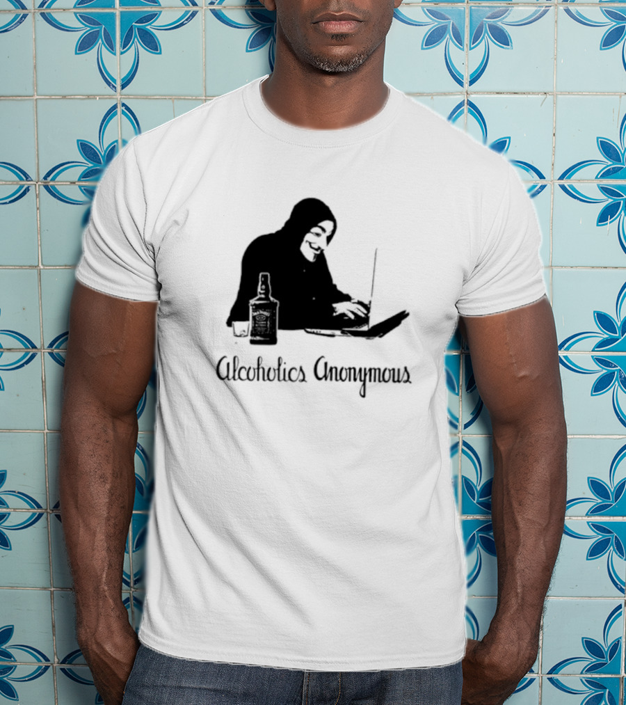 Alcoholics Anonymous Man With Bottle At Laptop T-Shirt