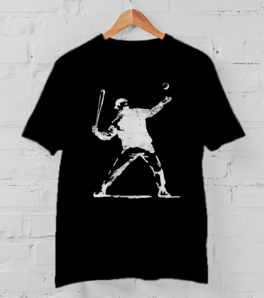 Banksy Baseball Bomber Batter Stencil T-Shirt