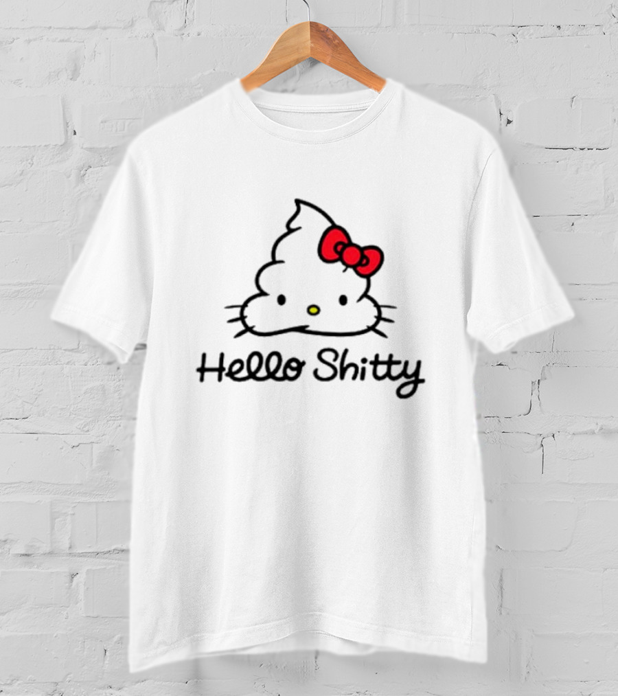 Hello Shitty Poop Emoji Parody With Red Bow T-Shirt