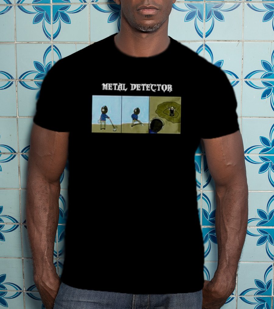 METAL DETECTOR Humorous Comic-Style Alien Discovery T-Shirt