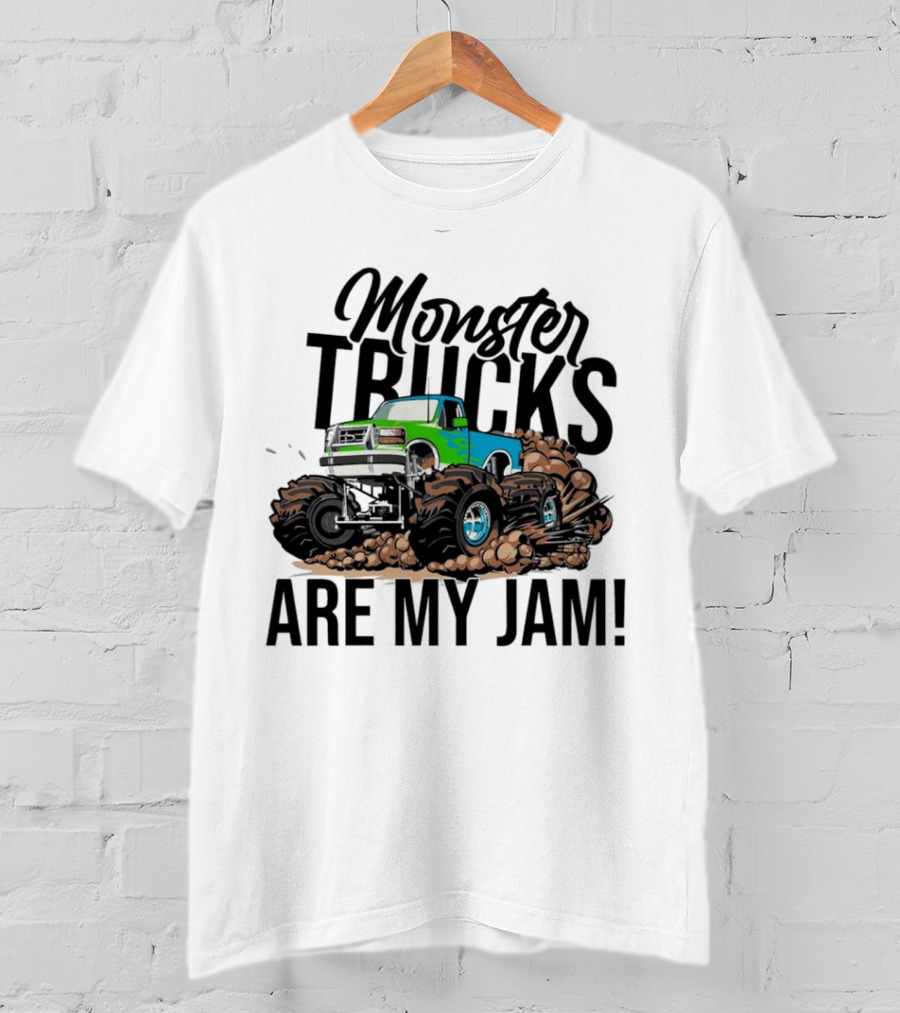 Monster Trucks Are My Jam Off-Road Adventure With Green And Blue Truck T-Shirt