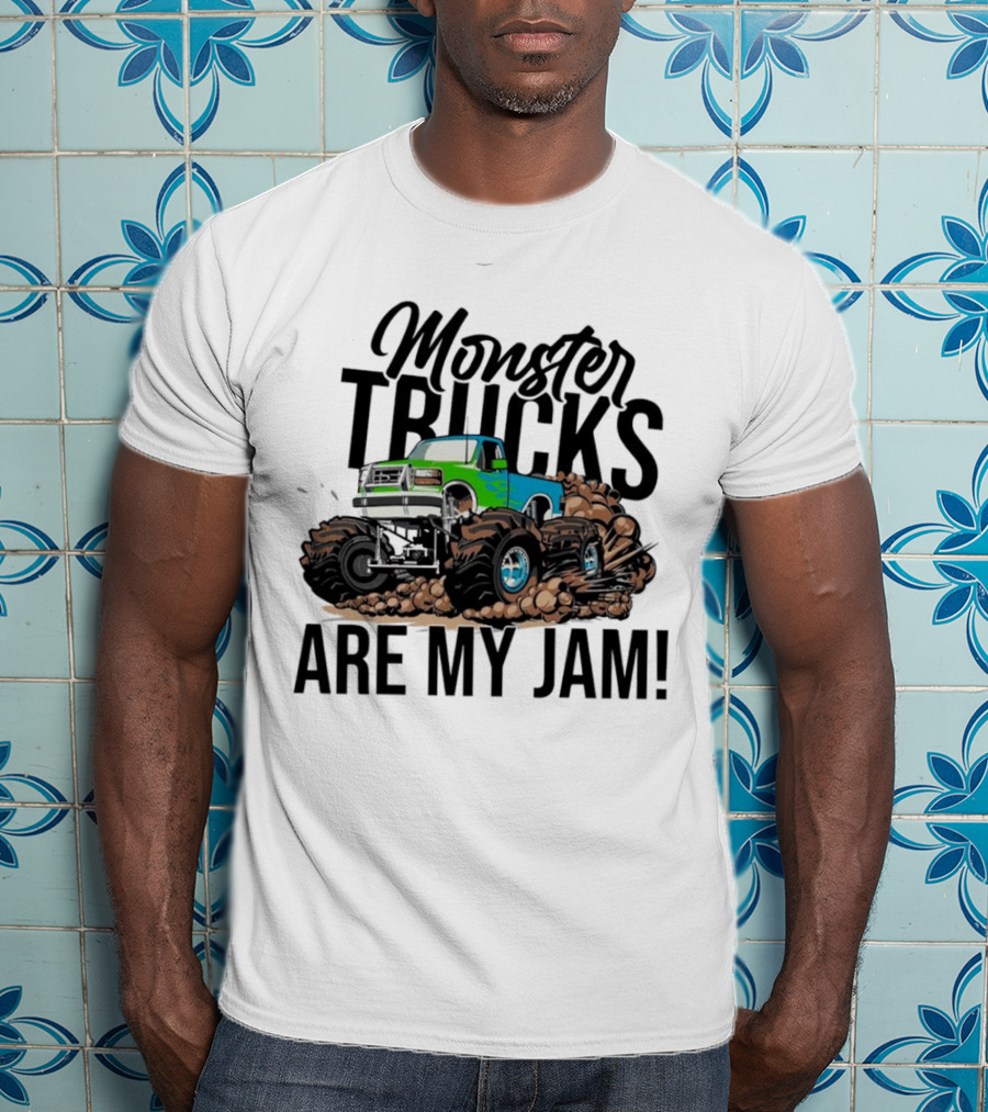 Monster Trucks Are My Jam Off-Road Adventure With Green And Blue Truck T-Shirt