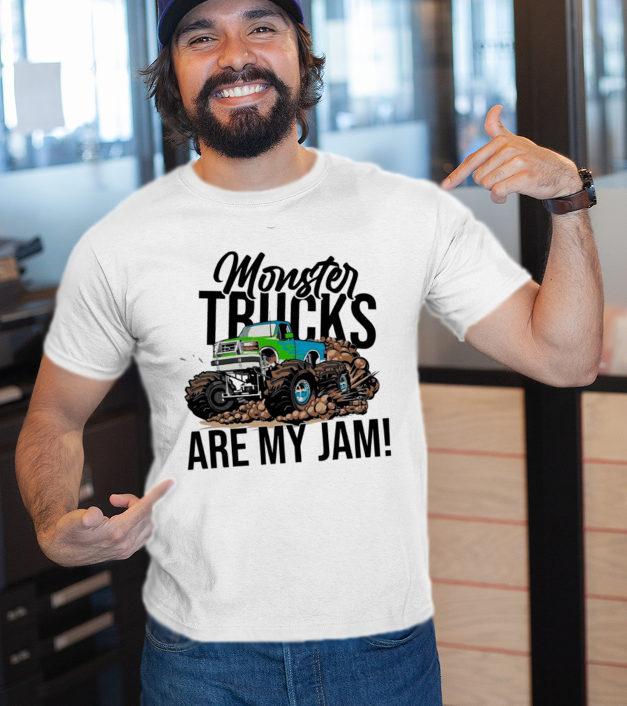 Monster Trucks Are My Jam Off-Road Adventure With Green And Blue Truck T-Shirt