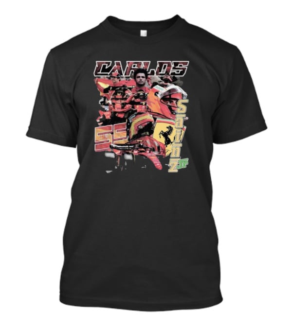 Carlos Sainz Jr Ferrari Racing Inspired Collage With Car Number 55 T-Shirt