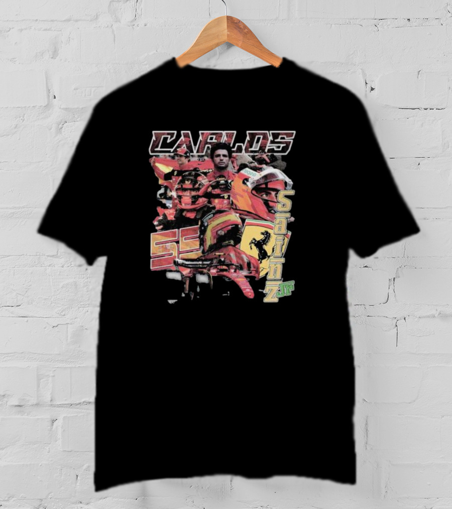 Carlos Sainz Jr Ferrari Racing Inspired Collage With Car Number 55 T-Shirt