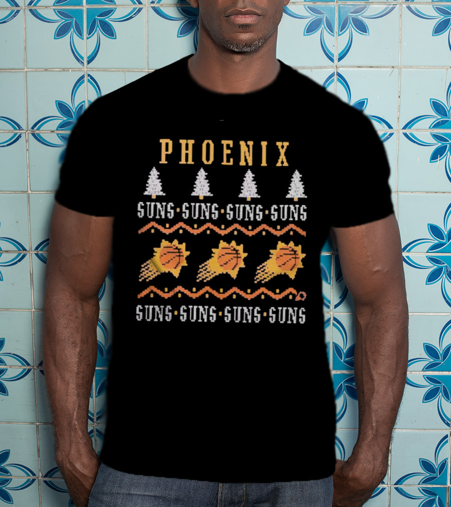 Phoenix Suns Holiday Sweater Style Basketball Trees T-Shirt