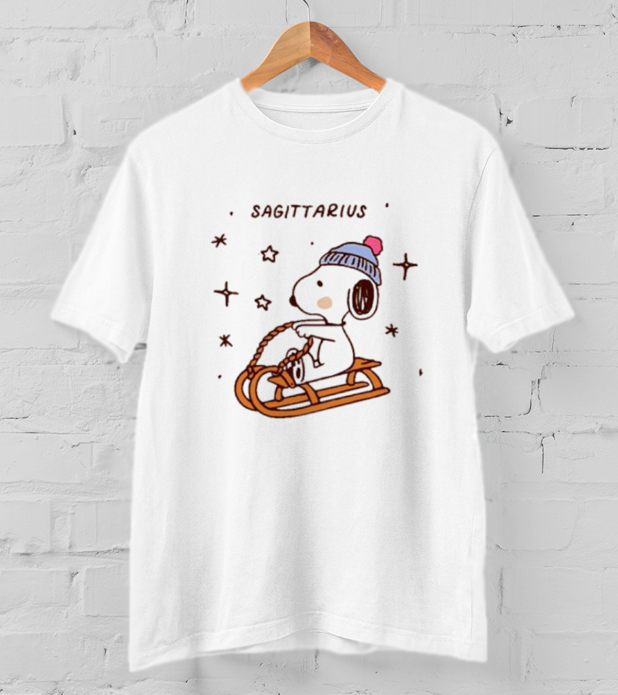 Sagittarius Snoopy Sledding In Winter Stars T-Shirt