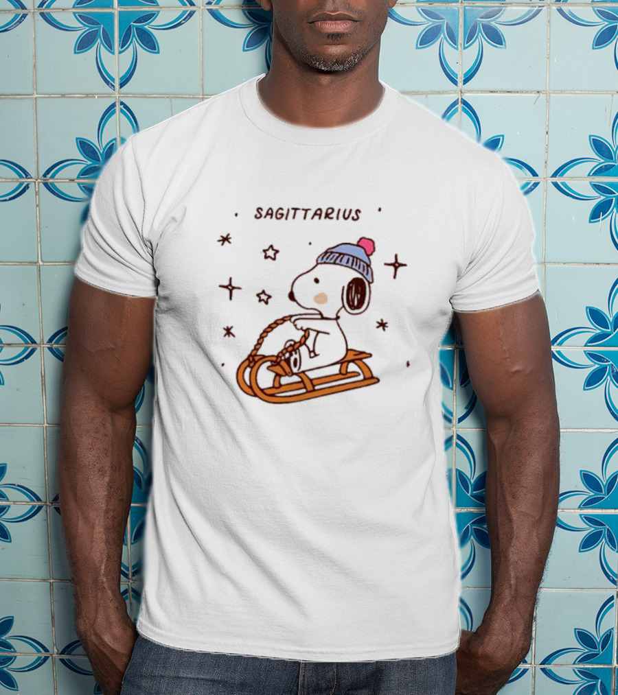 Sagittarius Snoopy Sledding In Winter Stars T-Shirt