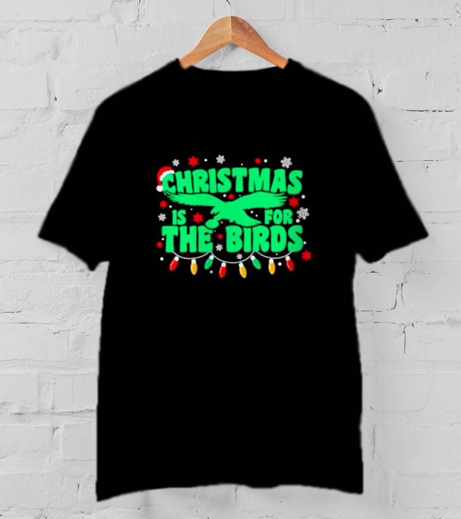 Christmas Is For The Birds Festive Holiday Lights Snowflakes Santa Hat T-Shirt