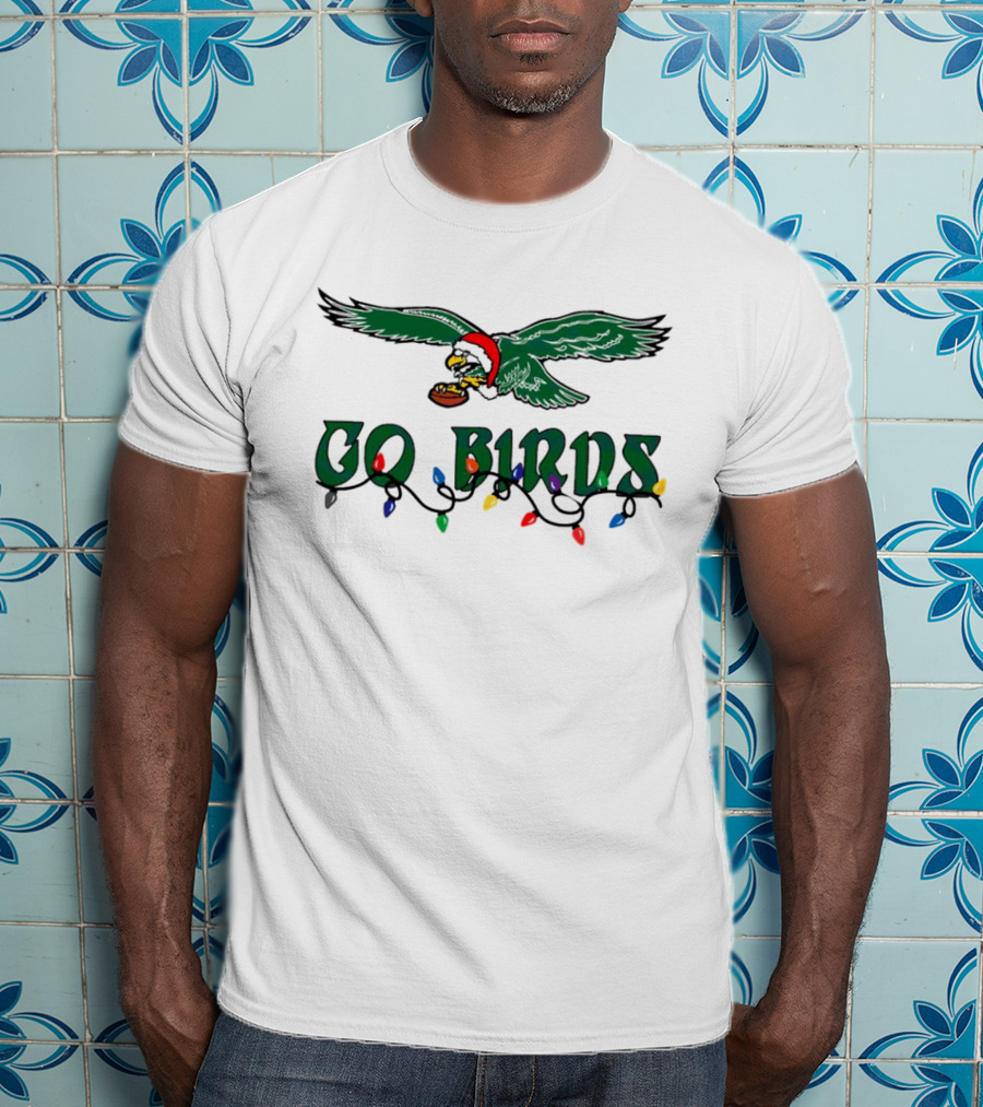 Christmas Philly Eagles Santa Go Birds Holiday Lights T-Shirt