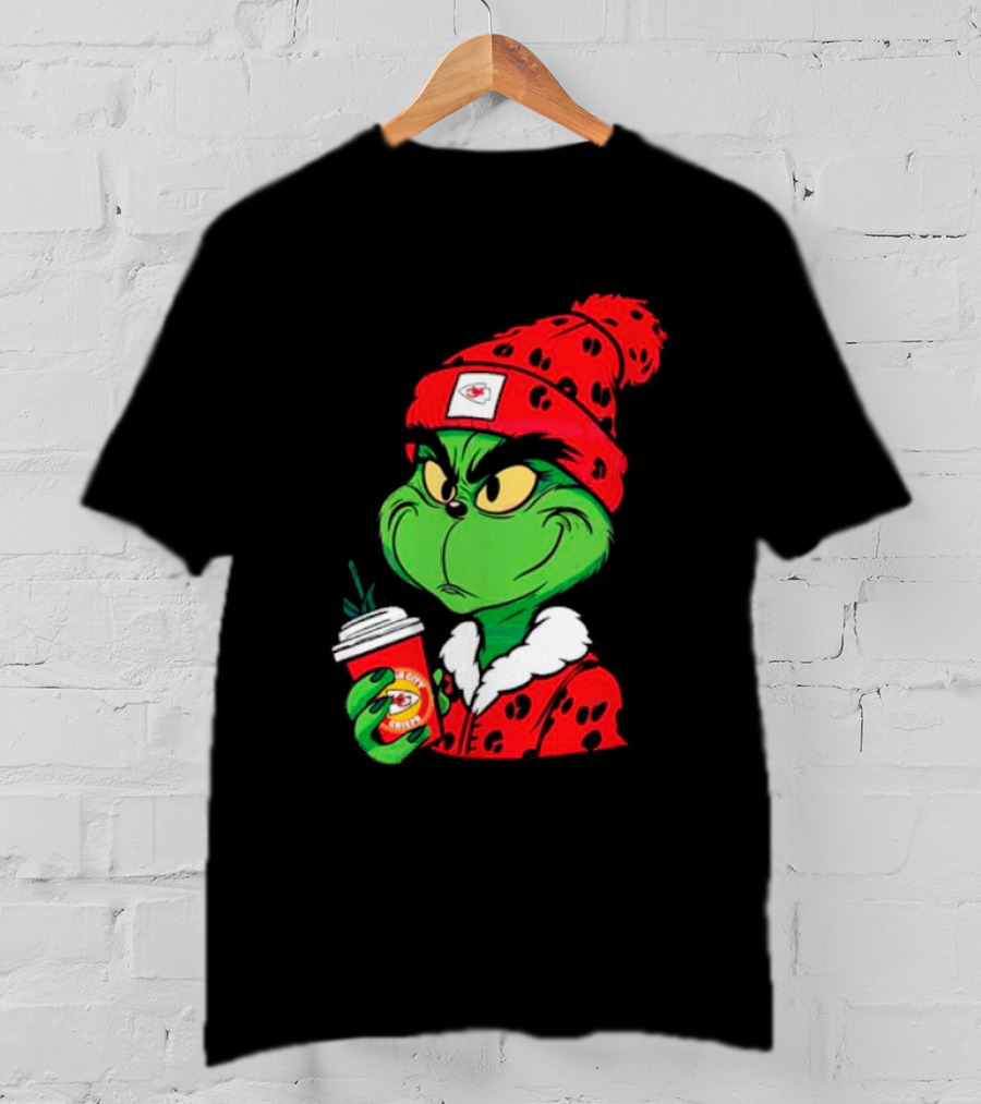 Grinch Leopard Kansas City Chiefs Coffee Beanie T-Shirt
