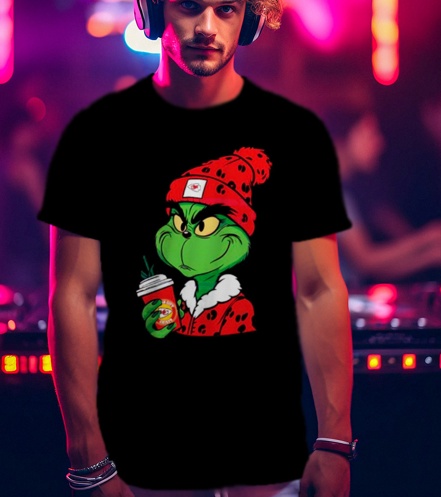 Grinch Leopard Kansas City Chiefs Coffee Beanie T-Shirt