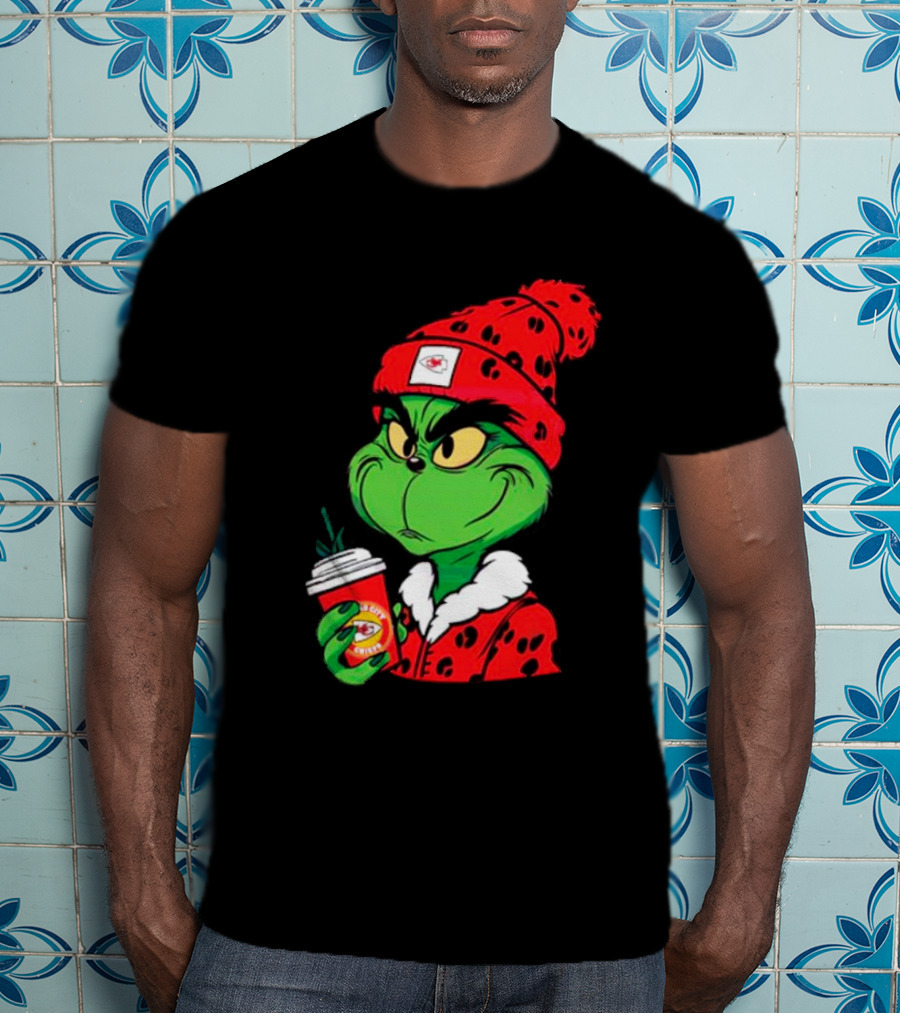 Grinch Leopard Kansas City Chiefs Coffee Beanie T-Shirt