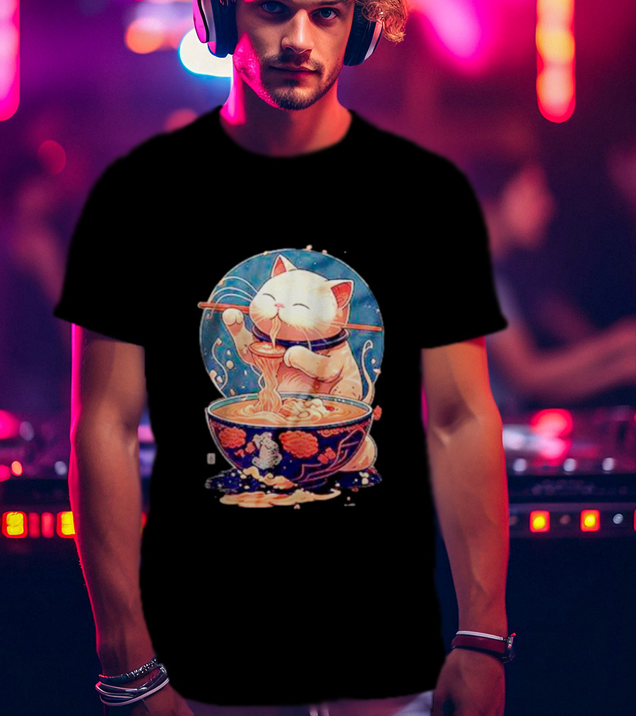 Kawaii Cat Noodle Delight Ramen Bowl T-Shirt