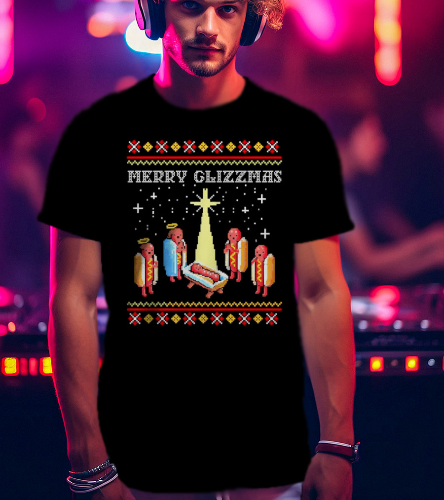 Merry Glizzmas Nativity Hot Dog Angels Scene Ugly Christmas T-Shirt