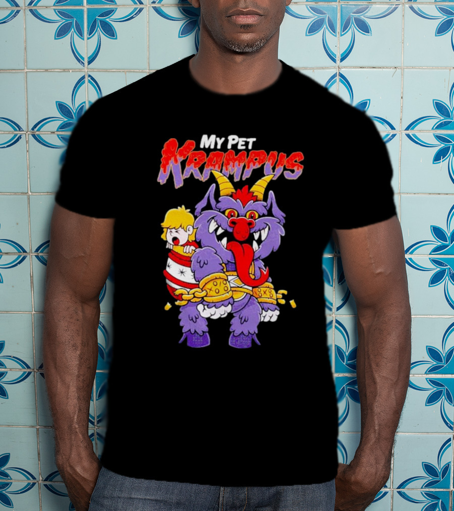 My Pet Krampus Captured Child With Chains And Horned Beast T-Shirt