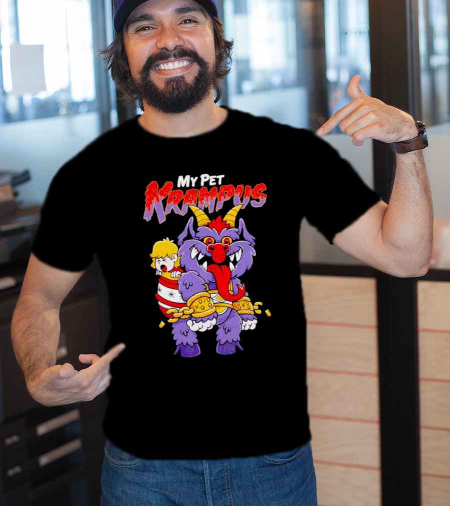 My Pet Krampus Captured Child With Chains And Horned Beast T-Shirt