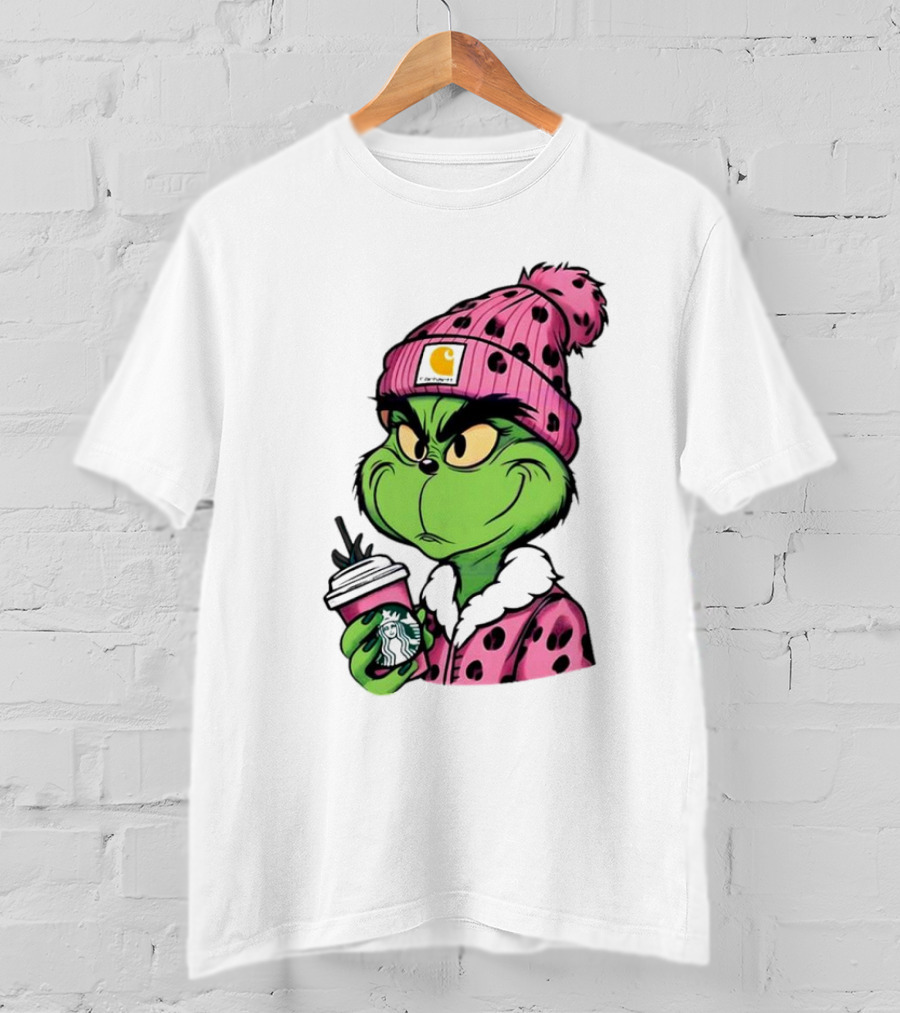 Pink Grinch Boujee Starbucks Christmas Coffee T-Shirt