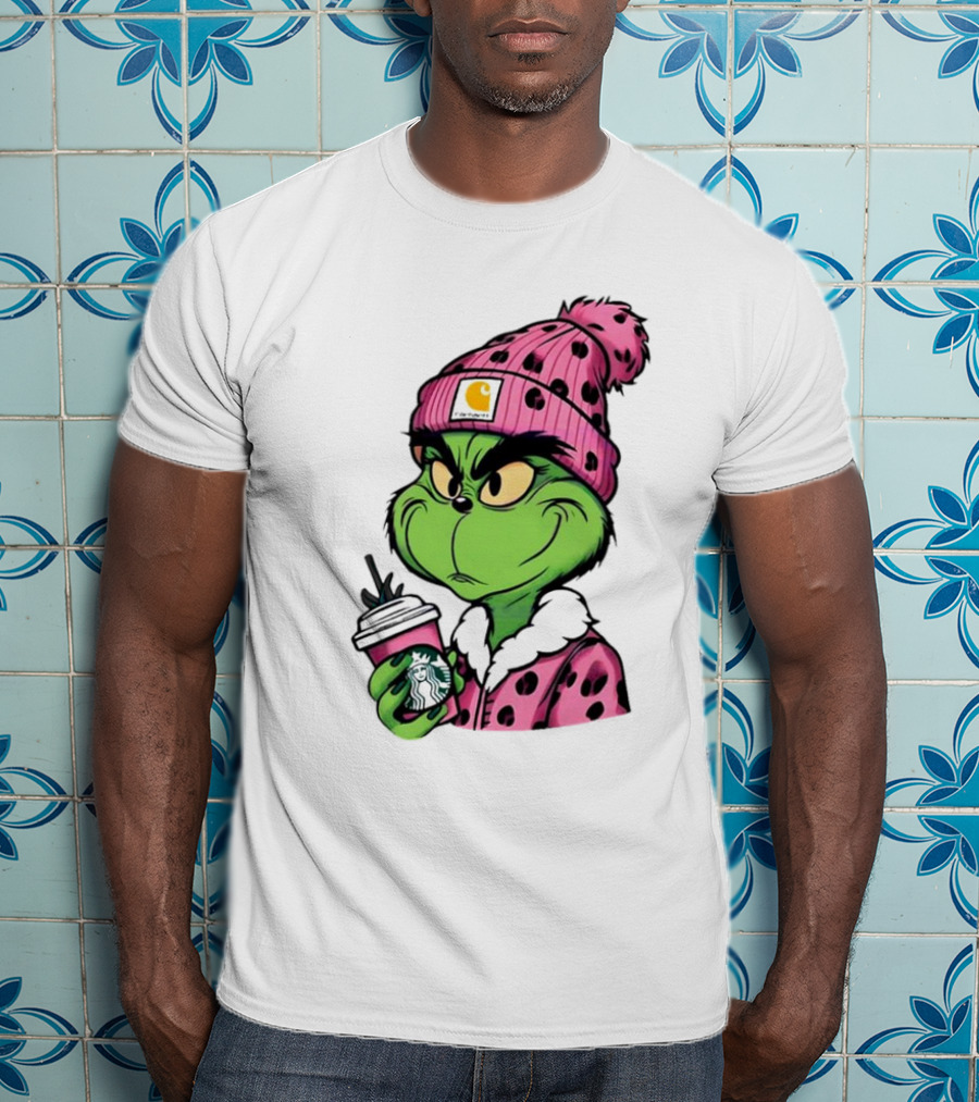 Pink Grinch Boujee Starbucks Christmas Coffee T-Shirt