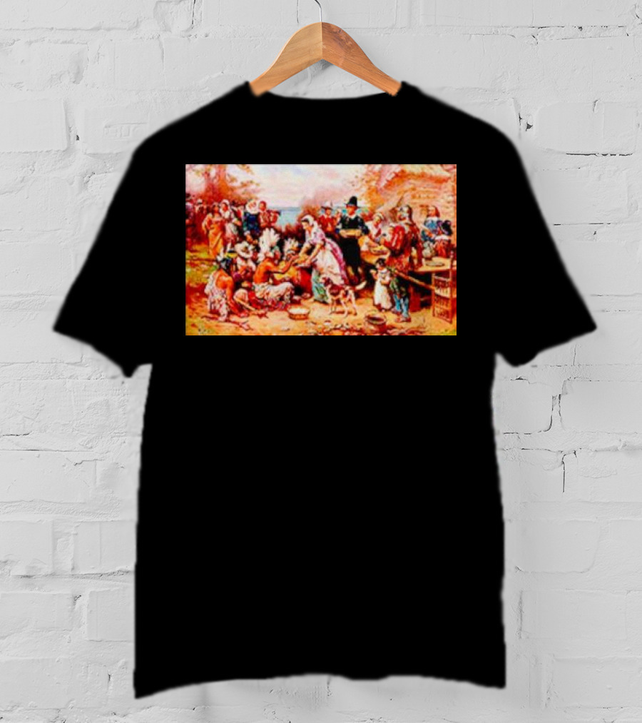 The First Thanksgiving 1621 Pilgrims And Native Americans Harvest Feast T-Shirt