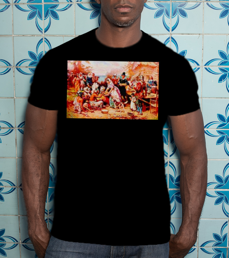 The First Thanksgiving 1621 Pilgrims And Native Americans Harvest Feast T-Shirt