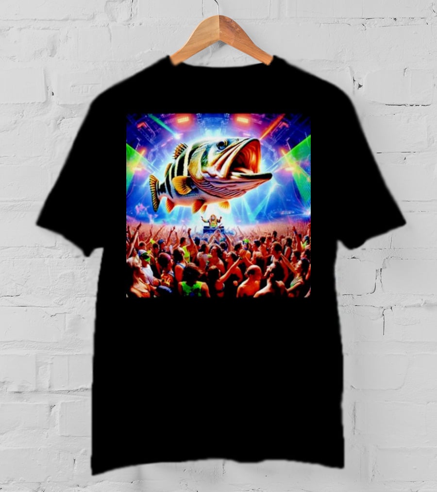 When The Bass Drops With Giant Fish Over Rave Crowd T-Shirt