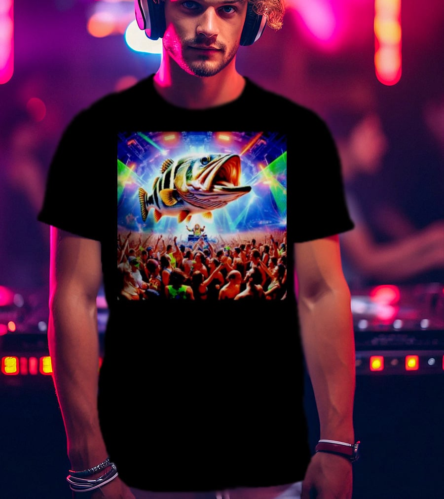 When The Bass Drops With Giant Fish Over Rave Crowd T-Shirt