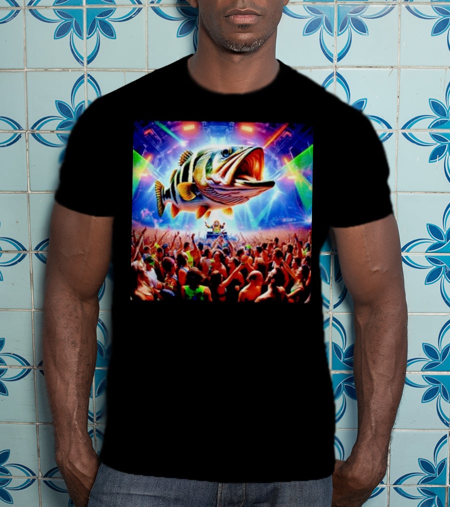 When The Bass Drops With Giant Fish Over Rave Crowd T-Shirt