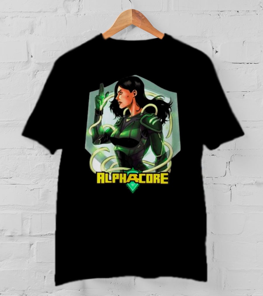 Ingrid Valdez Alphacore Heroic Green Warrior With Futuristic Elements T-Shirt