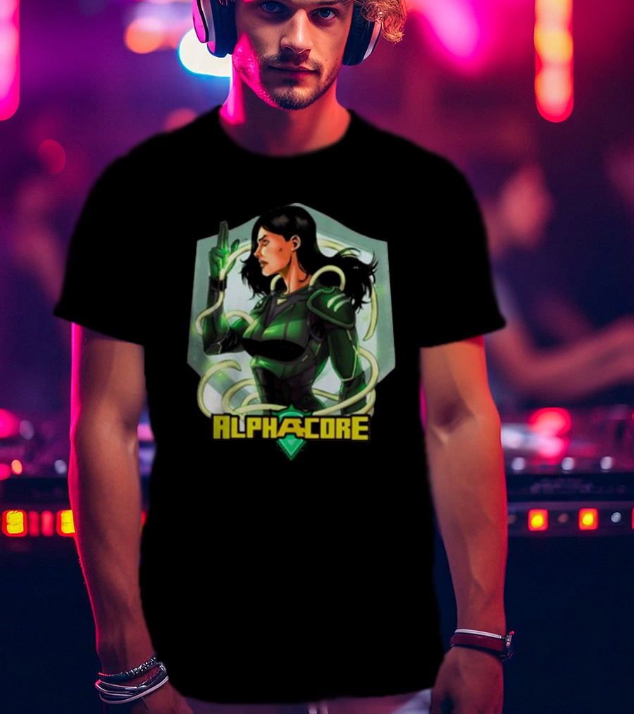 Ingrid Valdez Alphacore Heroic Green Warrior With Futuristic Elements T-Shirt