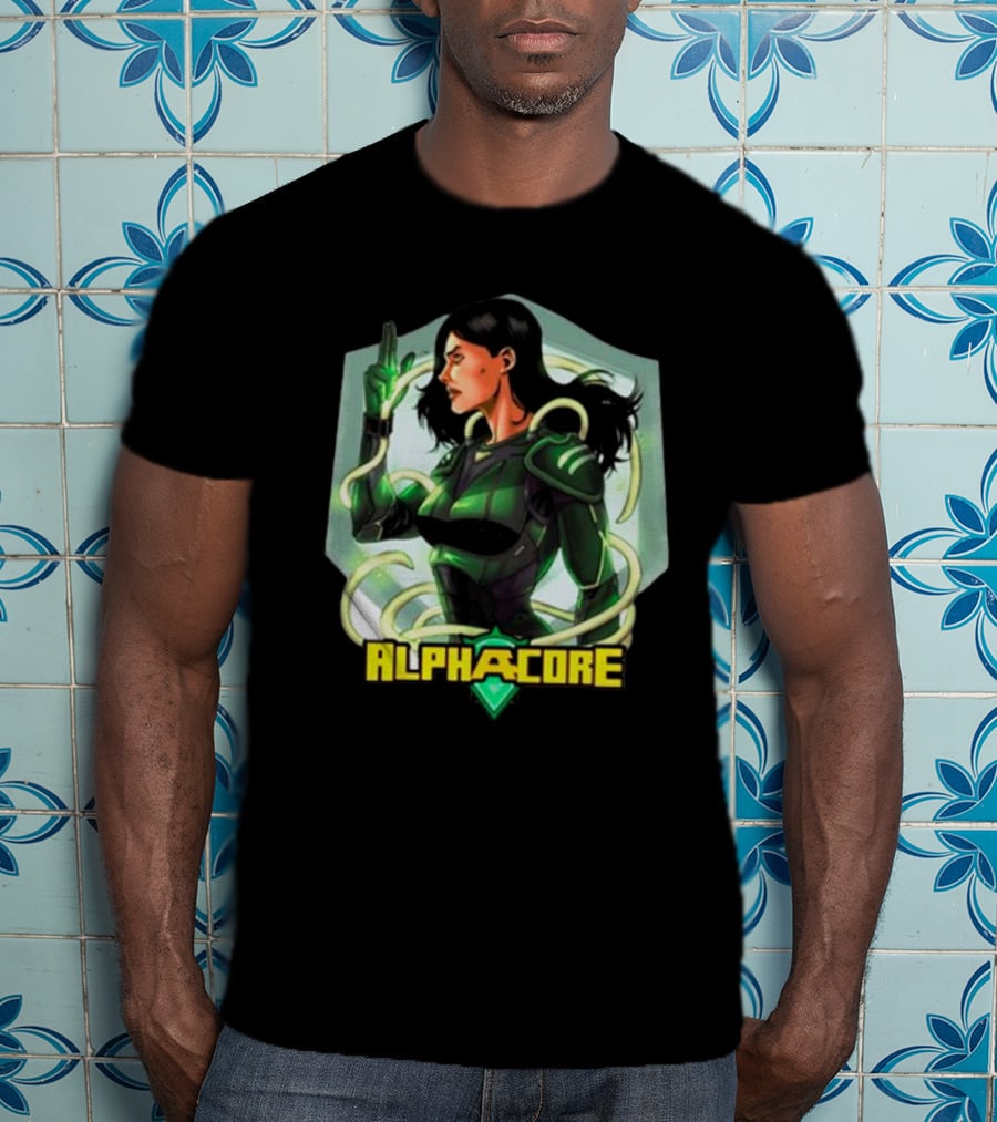 Ingrid Valdez Alphacore Heroic Green Warrior With Futuristic Elements T-Shirt