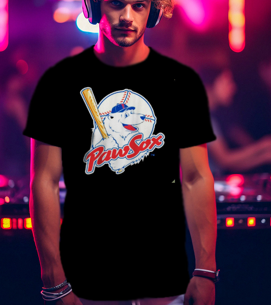 PawSox Polar Bear Baseball Bat Cap Red Socks T-Shirt
