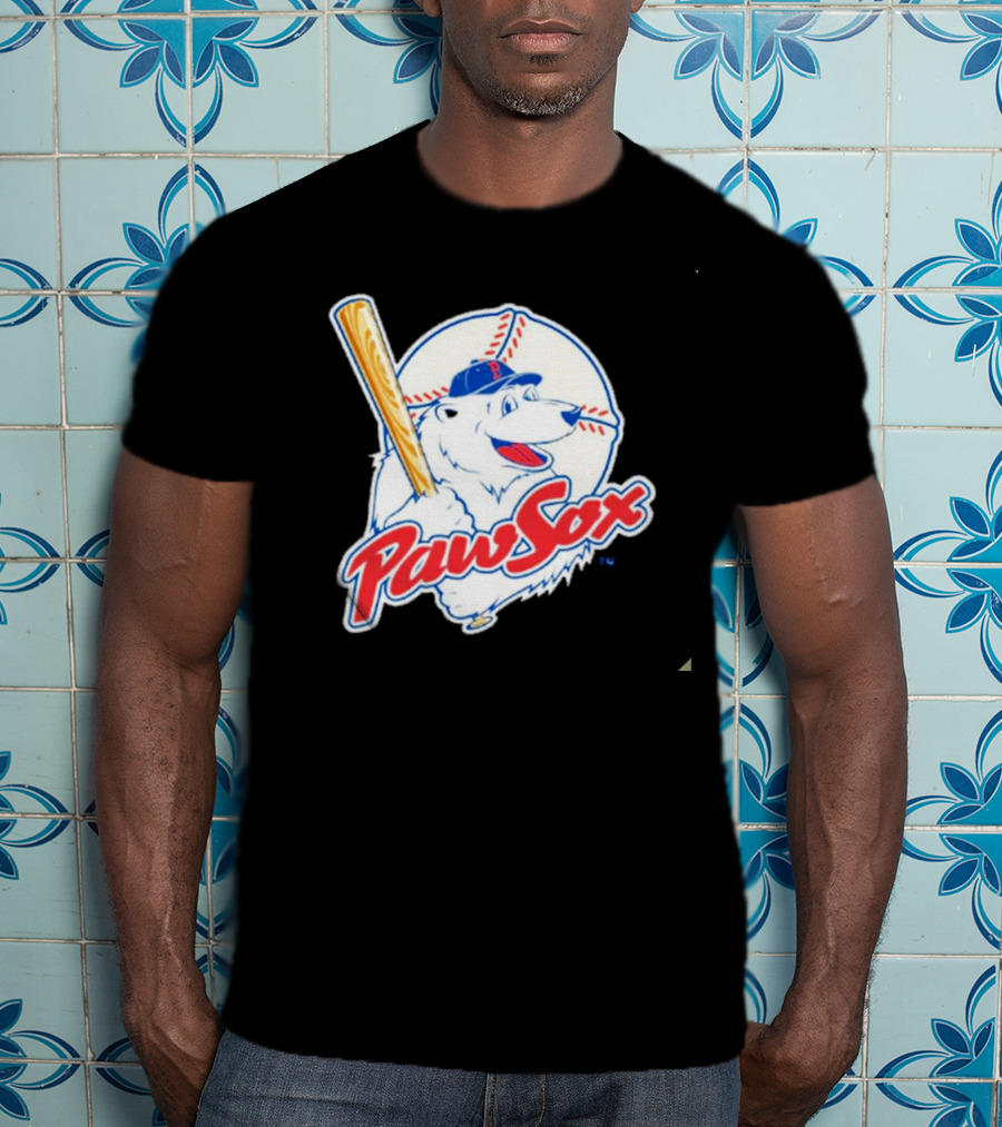 PawSox Polar Bear Baseball Bat Cap Red Socks T-Shirt