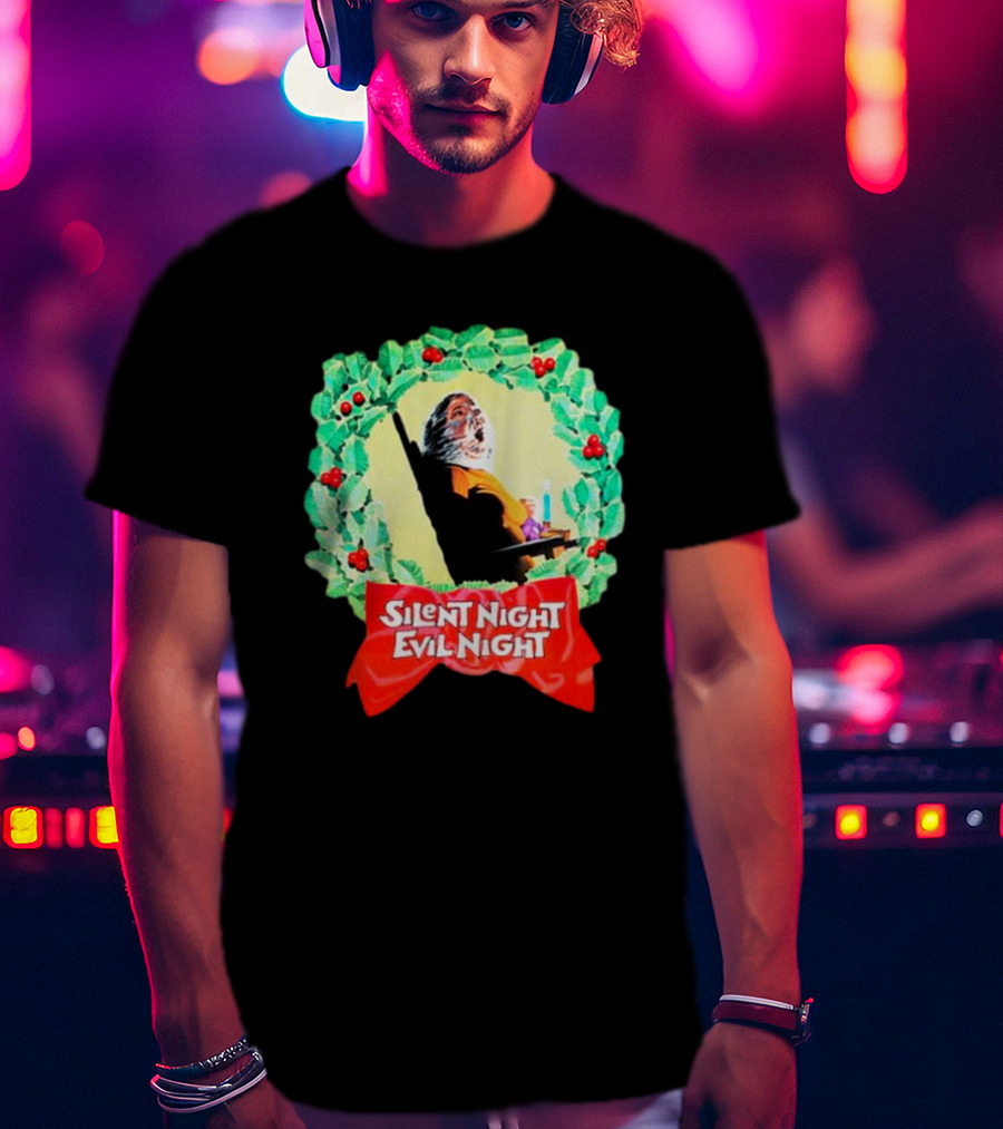 Silent Night Evil Night Christmas Wreath Horror Santa T-Shirt